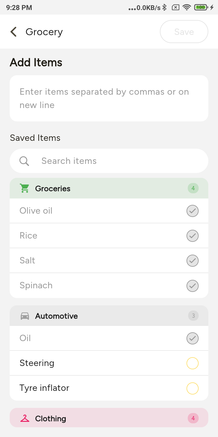 LiteList App Grocery Screen