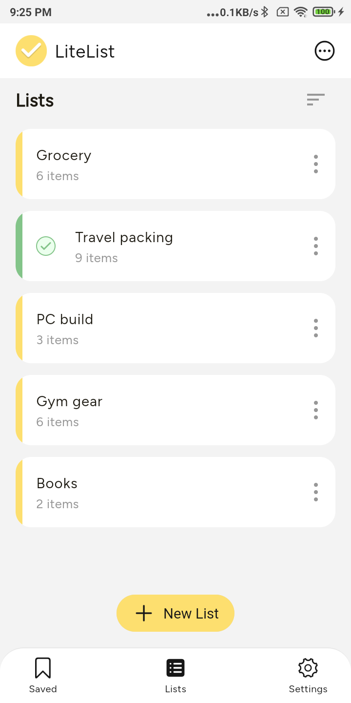 LiteList App Lists Screen