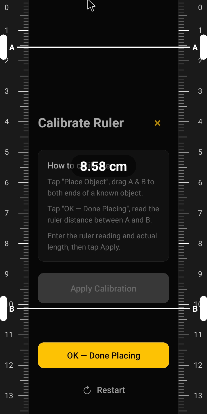 Rulr calibration measurement screen (dark)