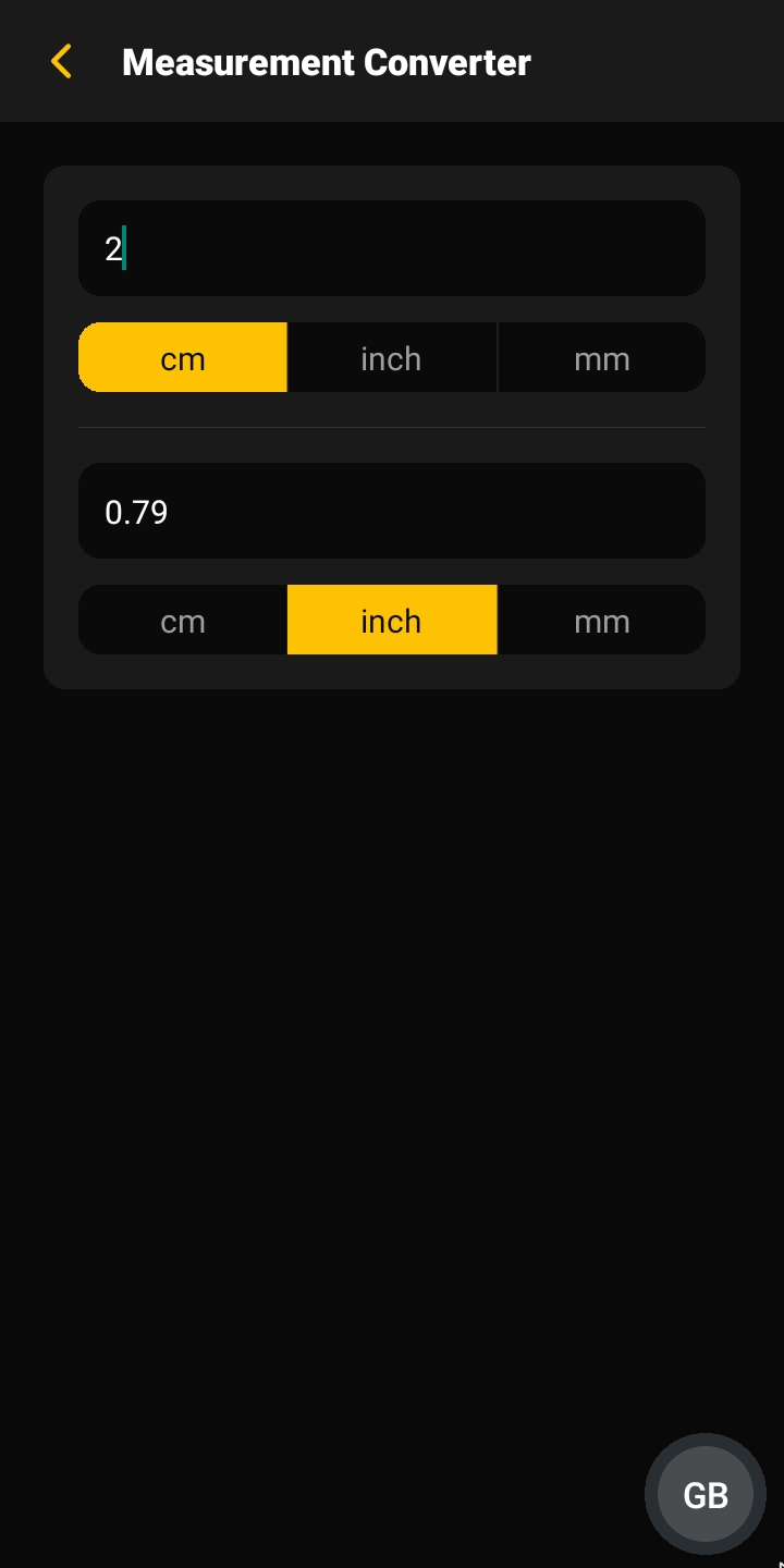 Rulr measurement converter screen (dark)