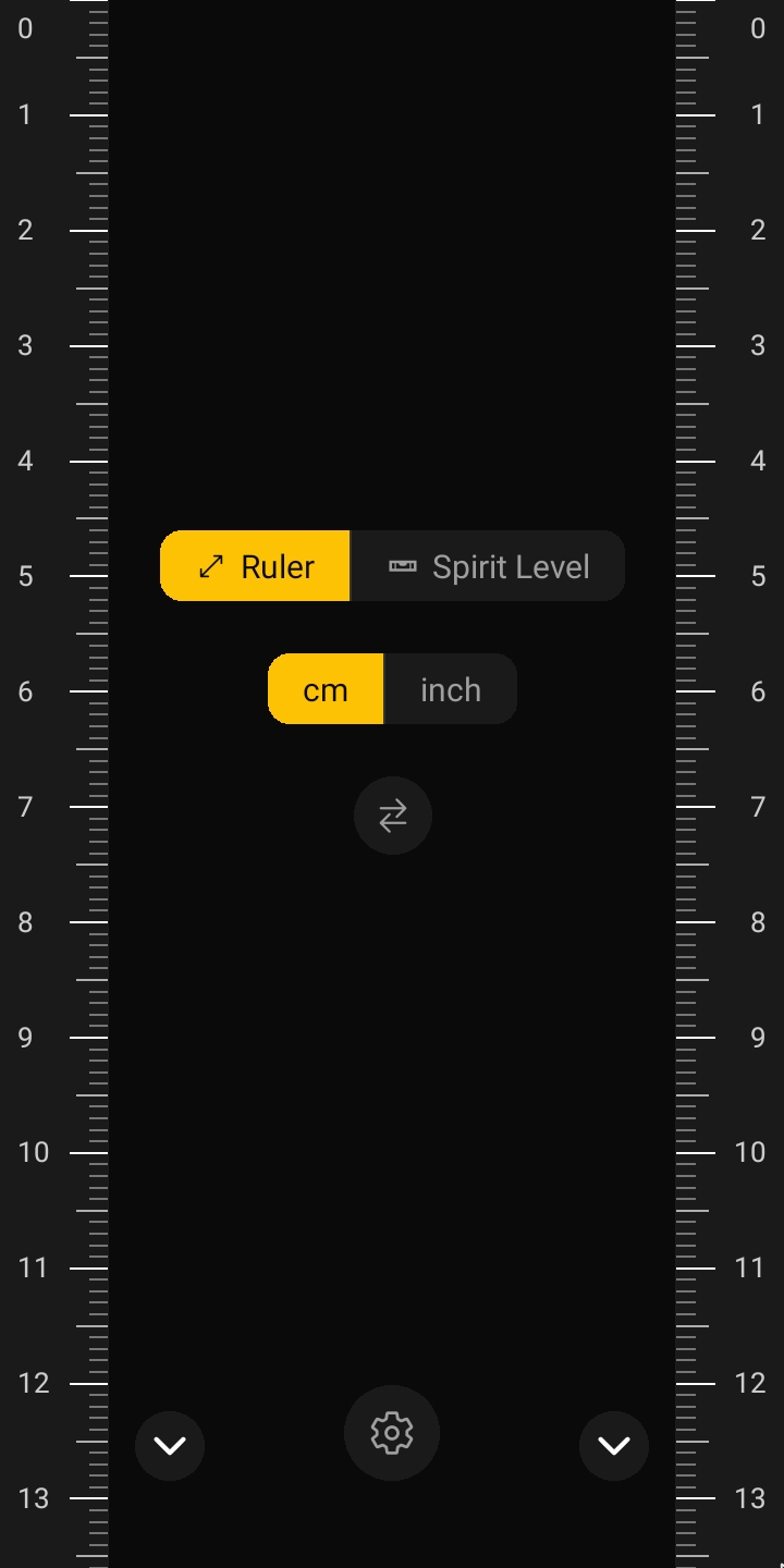 Rulr home screen with ruler (dark)