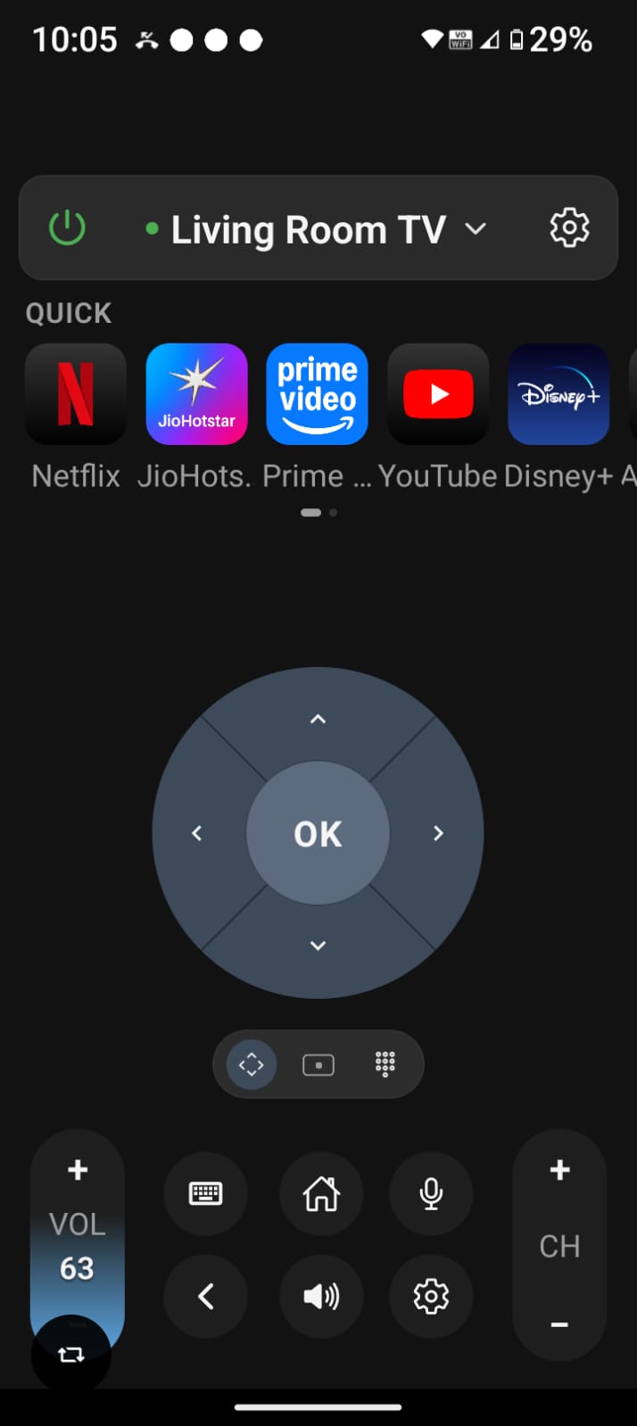 TV Remote app directional remote controls screen