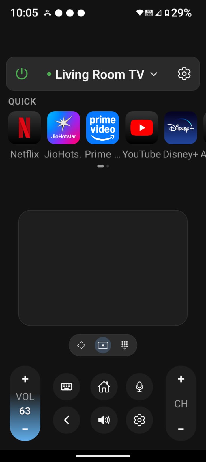 TV Remote app touchpad controls screen